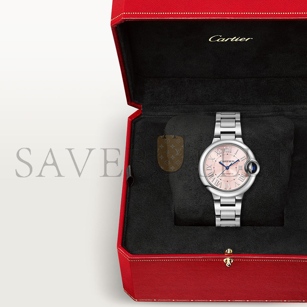 CARTIER BALLON BLEU DE WATCH 28 MM STEEL DIAMOND CASE DIAMOND BEZEL PINK DIAL W6920038 CARTIER BALLON BLEU DE WATCH 28 MM STEEL DIAMOND CASE DIAMOND BEZEL PINK DIAL W6920038